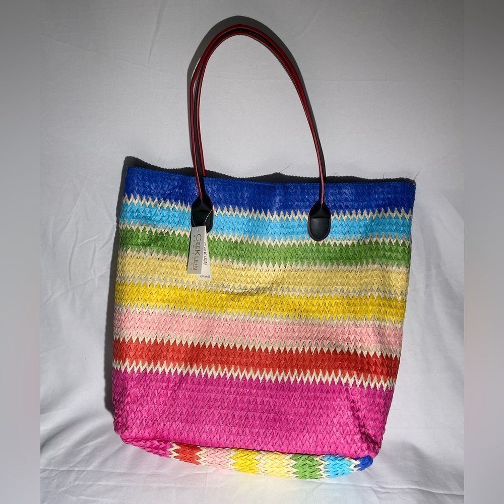Cee Klein Straw Rainbow Beach Bag Tote Purse